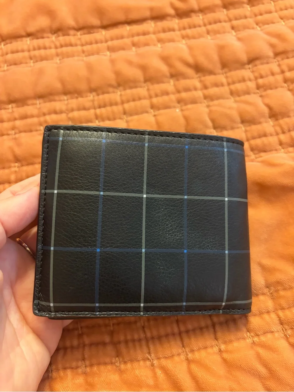 COACH Men's Black Plaid Leather Bi-Fold Wallet
